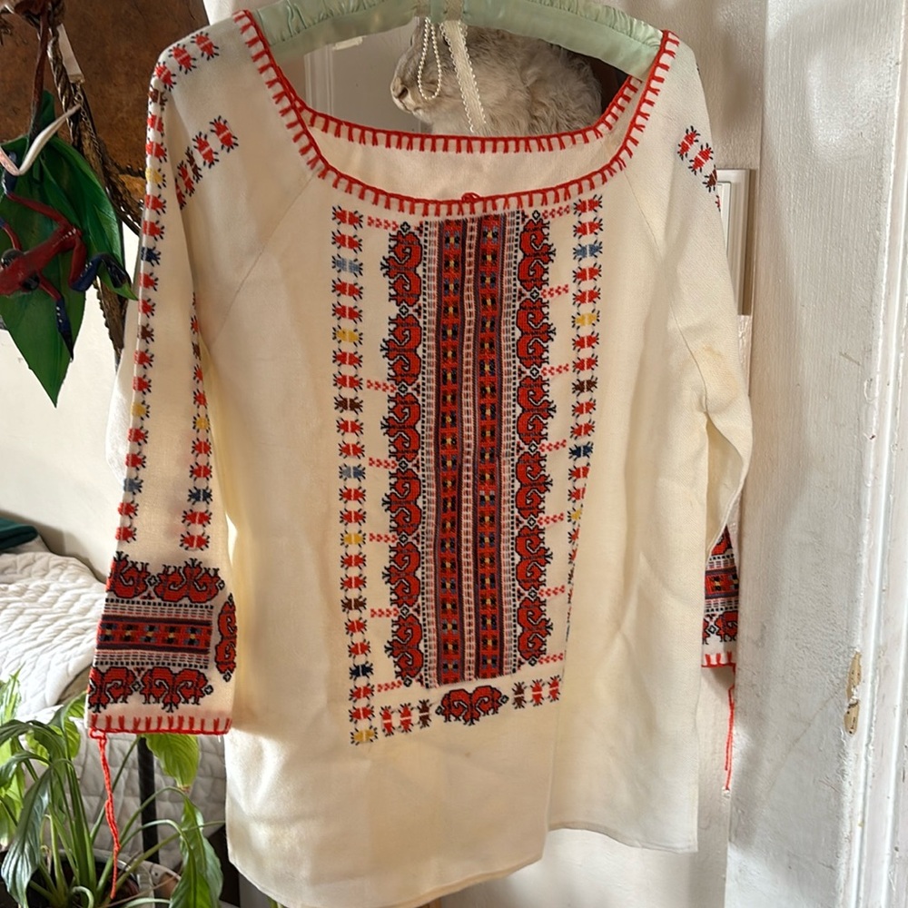 Authentic 60s or 70s hand embroidered hippie shirt blouse